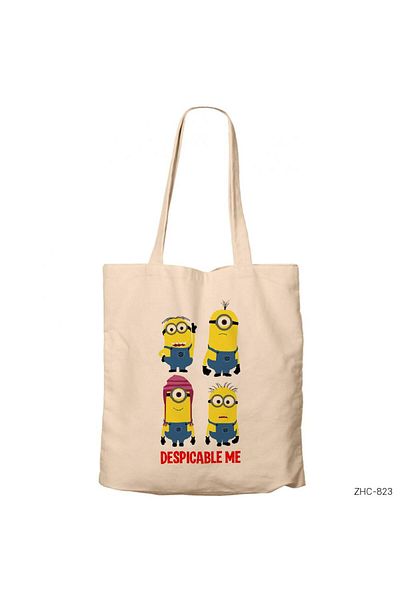 Z zepplin Minion Despicable Me Cream υφασμάτινη τσάντα με φερμουάρ Gabardine