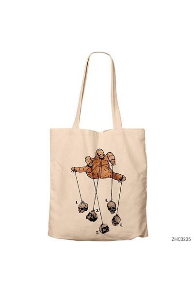Z zepplin Puppet Skull Cream Zippered Cloth Bag Gabardine