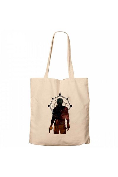 Z zepplin Uncharted 4 Nathan Drake Adventure Cream Zippered Cloth Bag Gabardine
