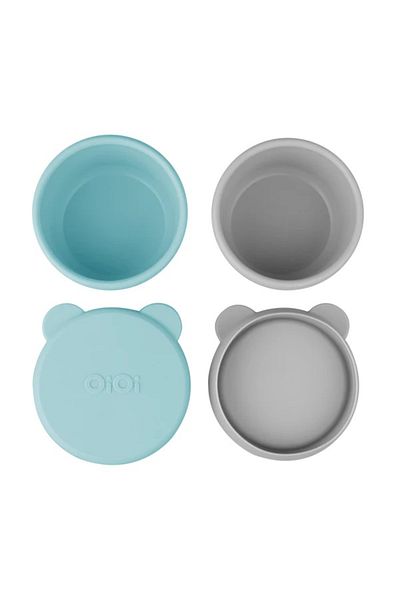 MBB ETİCARET Oioi Mini Bowl with Silicone Lid Set of 2 Mini Bites Aqua Green / Powder Gray