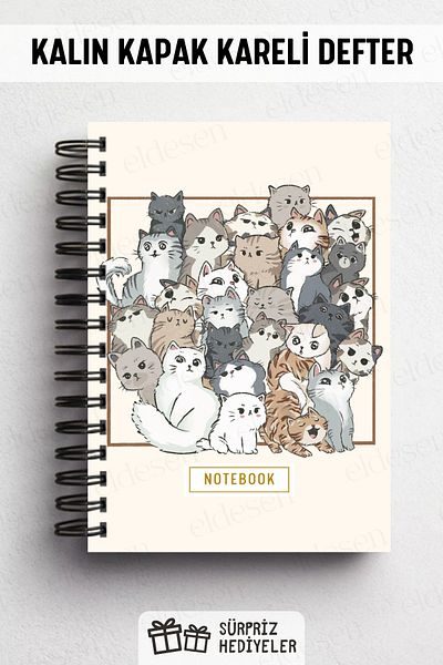 Eldesen Tasarım Spiral Thick Cover Checkered Notebook, A5 Size 80 Sheets 160 Pages, Checkered Notebook