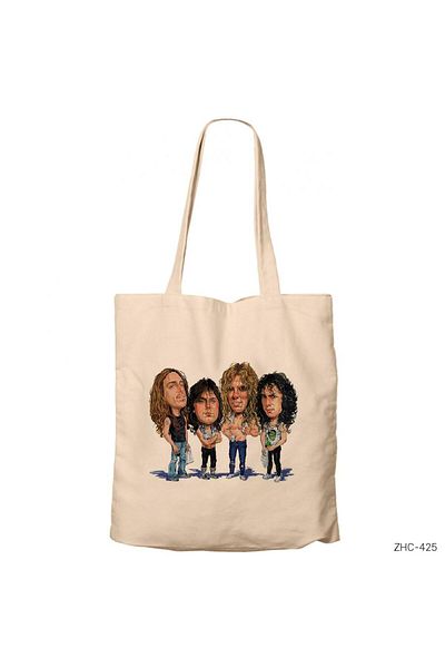 Z zepplin Metallica Cartoon Cream Zippered Cloth Bag Gabardine