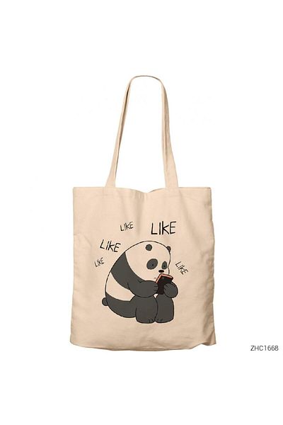 Z zepplin Panda Likes Cream Zippered Cloth Bag Gabardine