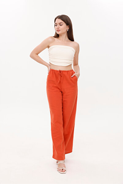 LA PANTE Muslin Orange Trousers with Elastic Waist and Laces