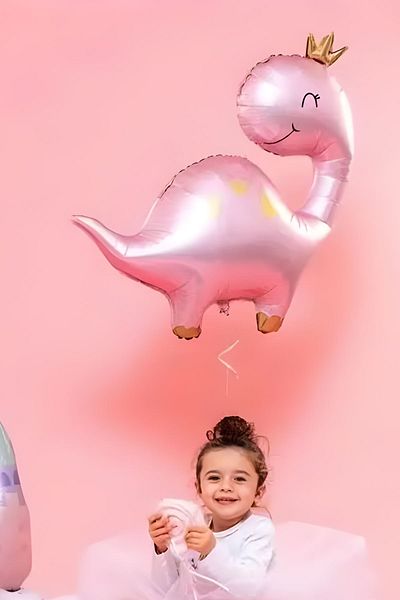 Atölye Mi Pink Dinosaur Foil Balloon Dinosaur Balloon