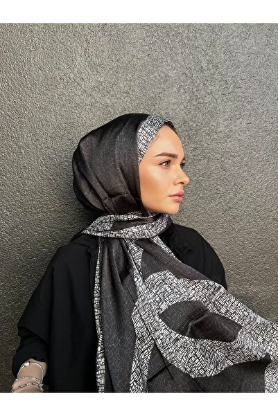 PİRAMİT CHANEL C DESEN VUAL İPEK ŞAL SİYAH BEYAZ