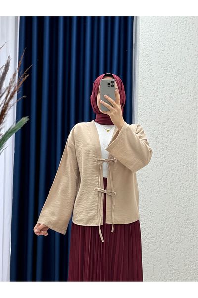 MİHRA STORE Kimono scurt Cupra cu dantelă în față Mironia-MF212 Mink