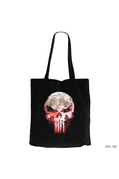 Z zepplin Punisher Moon Black Zippered Cloth Bag Gabardine