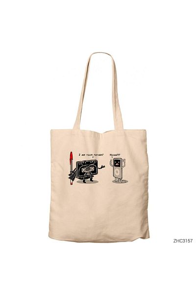 Z zepplin Cassette Vs Ipod Cream Zippered Cloth Bag Gabardine