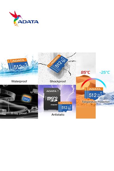 Adata Premier Memory Card MicroSDHC/SDXC UHS-I Class 10 V10 A1 with Adapter | Waterproof, Shockproof