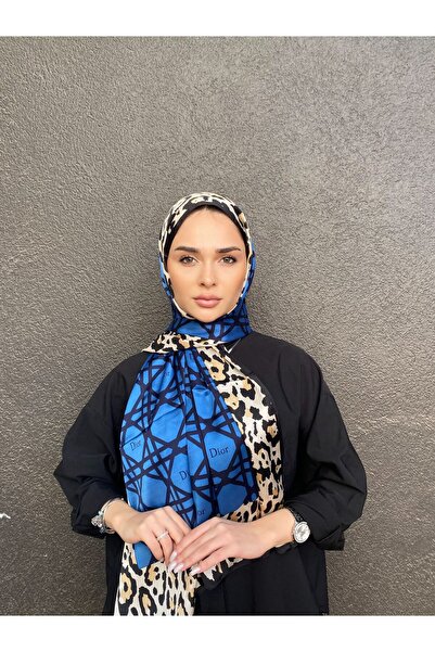 PİRAMİT DİOR VUAL İPEK ŞAL SİYAH SAKS MAVİSİ