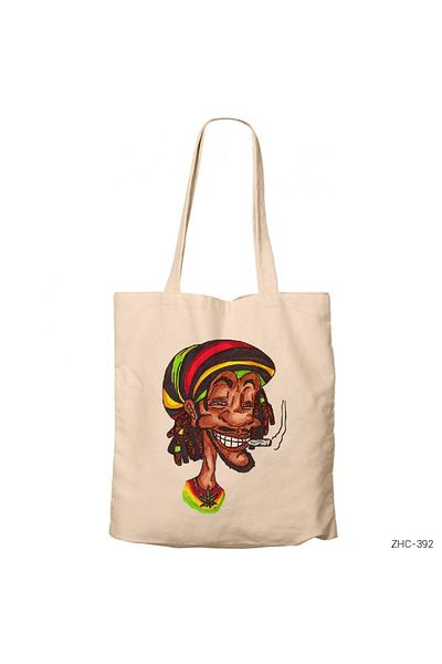 Z zepplin Bob Marley Smoke Cartoon Cream Zippered Cloth Bag Gabardine