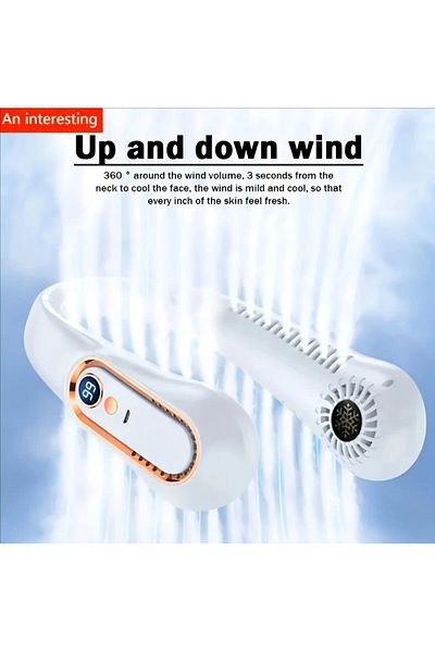 FLMINT Hanging Neck Fan | 5-Speed Wind | Digital Display | USB Rechargeable | Quiet & Hands-Free Use