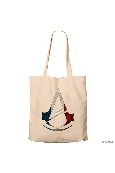 Z zepplin Assassins Creed Logo Color Cream Zippered Cloth Bag Gabardine