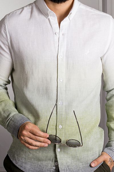 Sarar Interview Sarar Carina Color Gradient Cotton Linen White Green Shirt