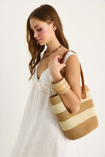 Bianco Lucci Women's Straw Shoulder Strap Color Block Zippered Lined Maxi Bag Nwc-1043-1 60801018