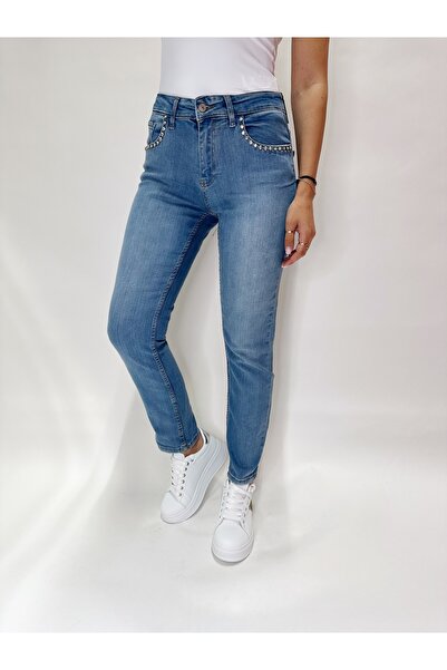 IFASTFASHION Blugi skinny cu talie medie și aplicații decorative