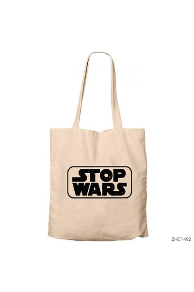 Z zepplin Stop Wars Cream Zippered Cloth Bag Gabardine