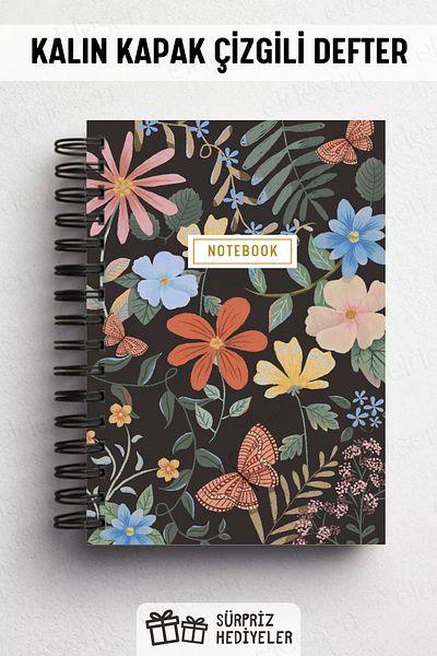 Eldesen Tasarım Spiral Bound Thick Cover Ruled Notebook, A5 Size 80 Sheets 160 Pages, Lined Notebook