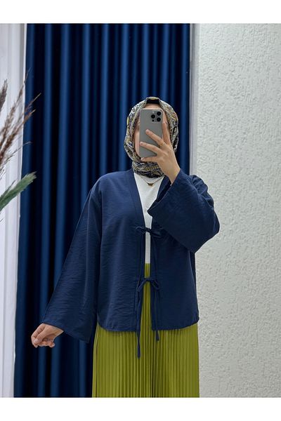 MİHRA STORE Kimono scurt Cupra cu dantelă în față Mironia-MF212 Bleumarin