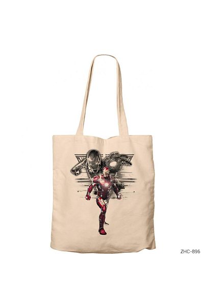 Z zepplin Iron Man Digital Cream Zippered Cloth Bag Gabardine