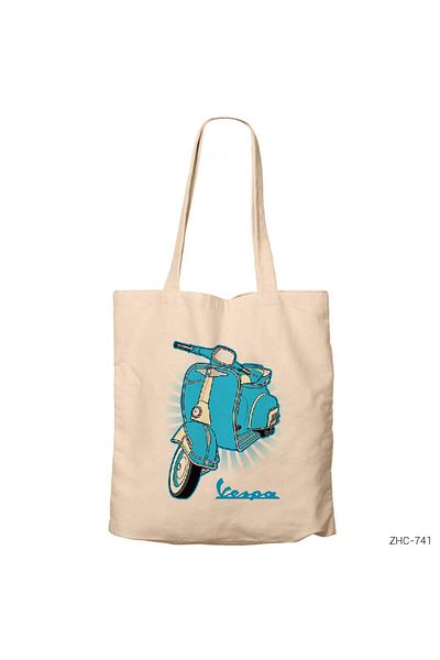 Z zepplin Vespa Blue Cream Zippered Cloth Bag Gabardine