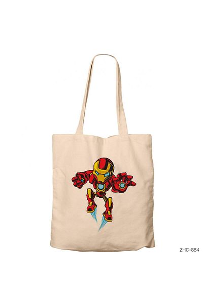 Z zepplin Iron Man Cartoon Cream Zippered Cloth Bag Gabardine