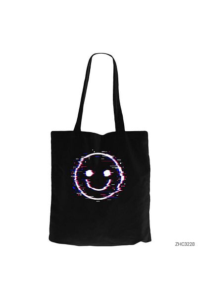 Z zepplin Glitch Face Black Zippered Cloth Bag Gabardine