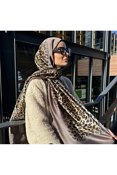 PİRAMİT ديوريل فوال شال حريري بنمط الفهد كاكي أخضر