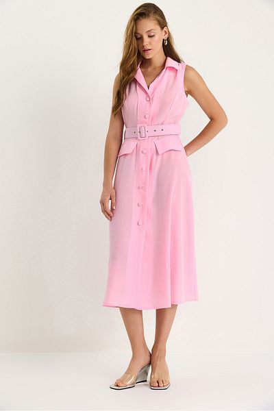 Bianco Lucci Women's Jacket Collar Detailed Belted Summer Shirt Dress 5252 60281103