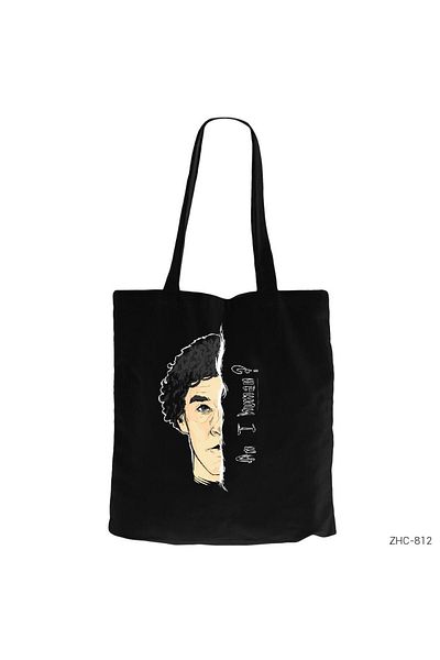 Z zepplin Sherlock Homes Am I Human Black Zippered Cloth Bag Gabardine