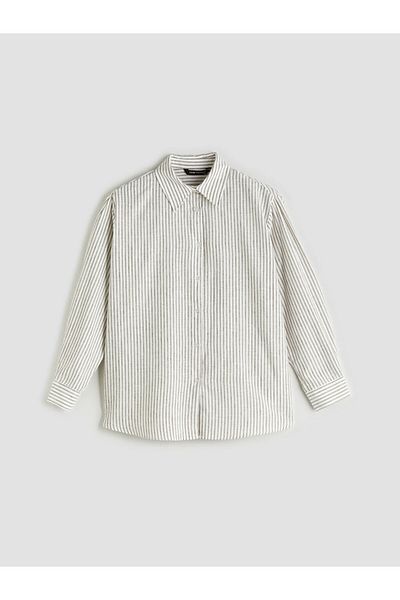 LC Waikiki New Season Striped Linen Blend Women's Shirt Tunic - S5Rg08Z8