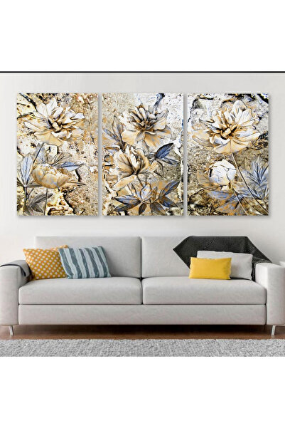 4gdran ثلاث لوحات قماشية بتصميم مودرن مع برواز فضي مجوف