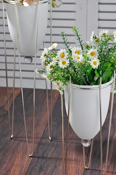 AC BOX Decorative White Flower Pot with 2 Legs New Model Ac Box 861931
