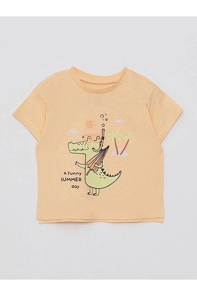 LC Waikiki Crew Neck Short Sleeve Printed Cotton Baby Boy T-Shirt, Pack of 2