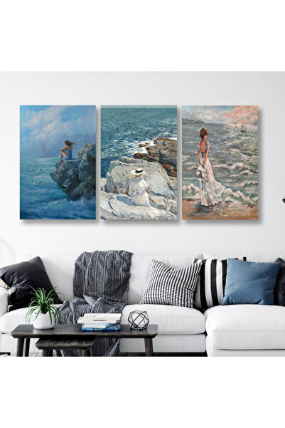 4gdran ثلاث لوحات قماشية بتصميم مودرن مع برواز بني مجوف