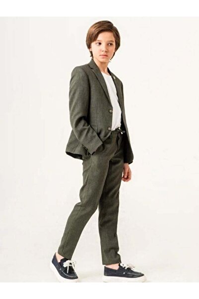 Zekids Erkek Çocuk T-shirt Keten Ceket Belden Bağlamalı Pantolon 3'lü Spor Takım (11-14 Yaş Arası)