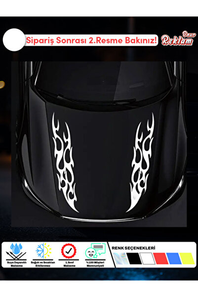 Onur Reklam Sarı Çift Alev Desenli Motor Kaputu Sticker – Suya Dayanıklı Büyü...