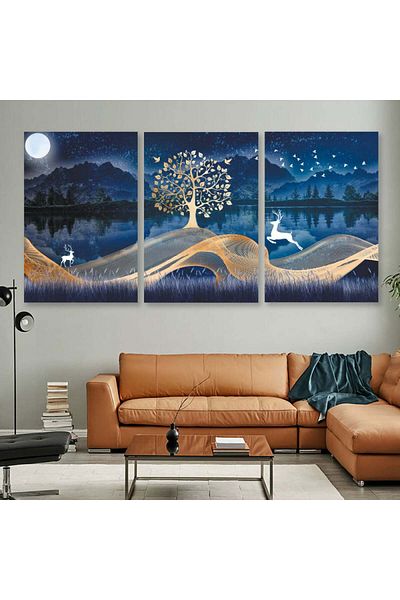 4gdran Three luxurious modern canvas paintings with a hidden wooden frame