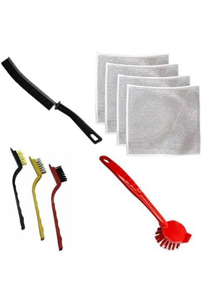 Mena Rise Şirinshop Cleaning Set, 9 Pieces: 3 Brushes, 4 Cloths, 1 Long Brush, 1 Dish