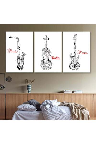 SND ثلاث لوحات قماشية مودرن بتصميم موسيقى مع برواز شامبين مجوف