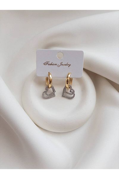 Minne Jewelry-Accessory أقراط على شكل قلب - أقراط على شكل قلب ذهبية اللون - أقراط على شكل قلب من حجر الزركون
