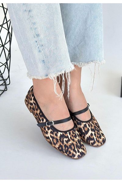 Celira Leopard Linen Ballerina Shoes