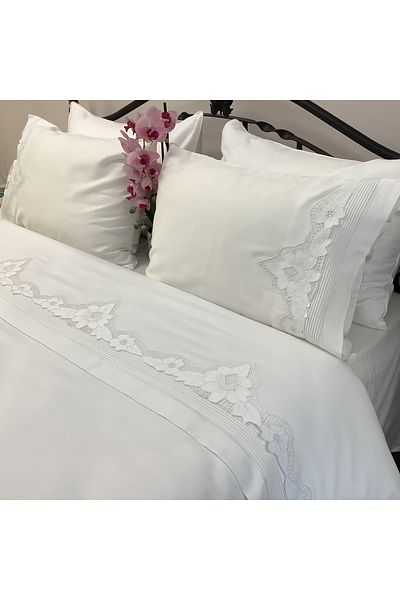 OYA home White Business Pulley Embroidered Duvet Cover Set - King Size - 6 Pieces