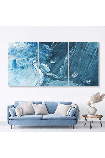 4gdran Three modern canvas paintings with a hollow champagne frame