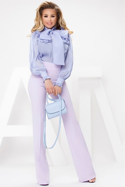 Atmosphere Fashion Pantaloni liliac cu talie înaltă