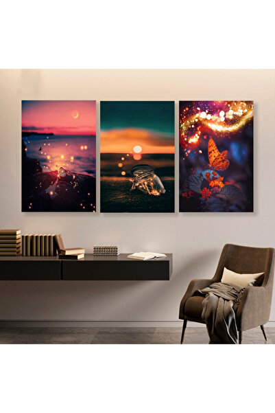 Marktna ثلاث لوحات قماشية بتصميم مودرن مع برواز شامبين مجوف