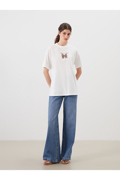 LC Waikiki Ecru Crew Neck Printed Women's T-Shirt