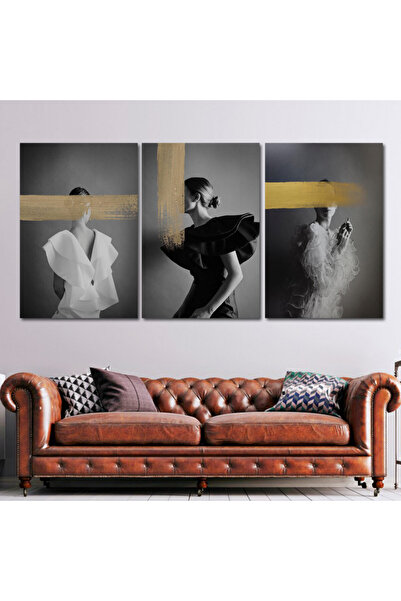 Marktna ثلاث لوحات قماشية بتصميم المرأة مع برواز خشبي مخفي