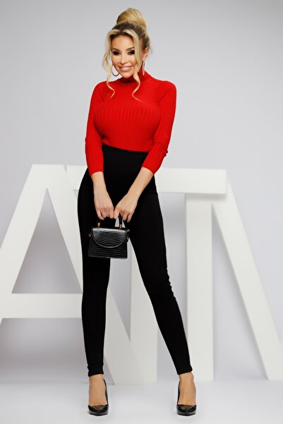 Atmosphere Fashion Pantaloni negri din jerseu cu imprimeu